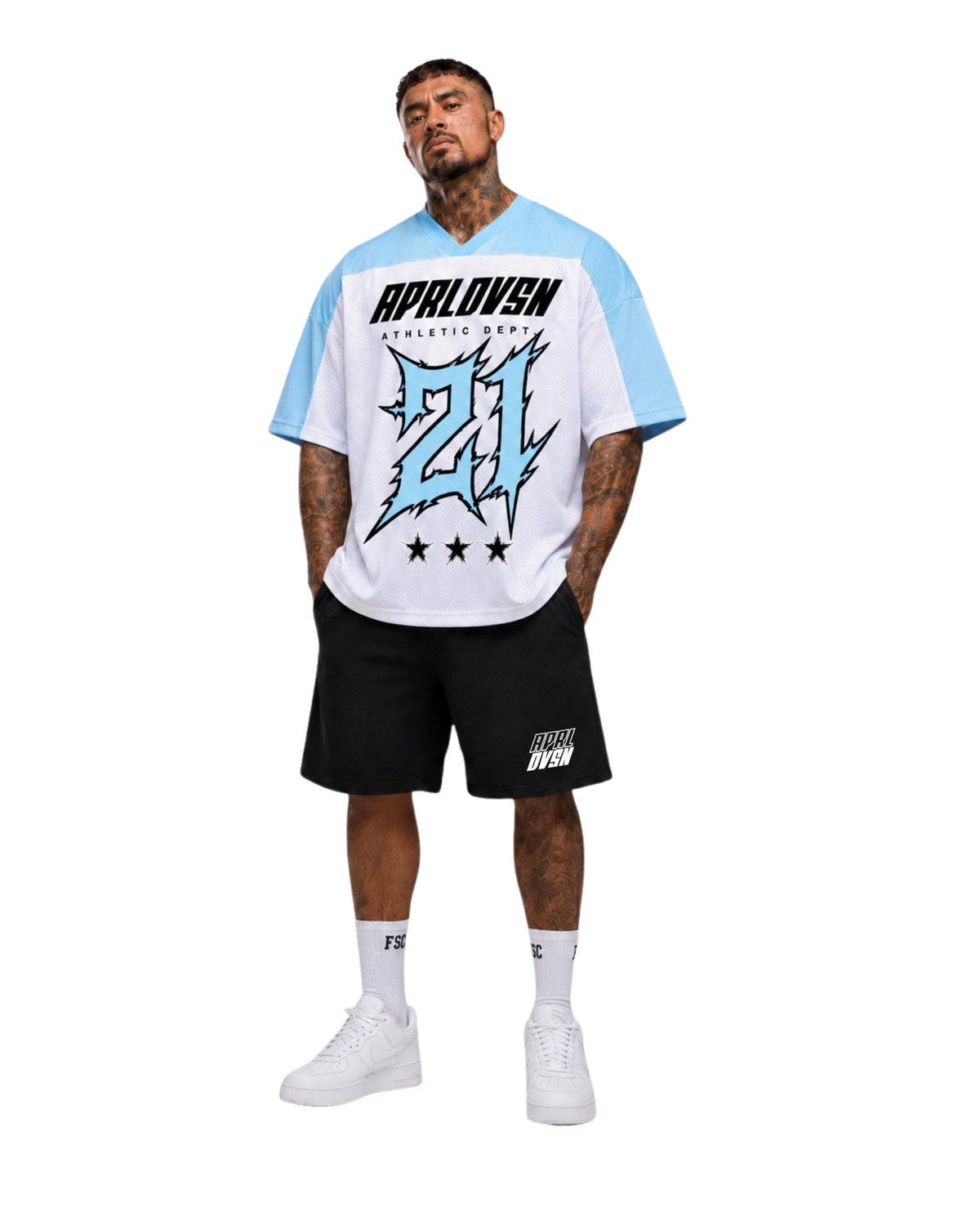 APRLDVSN White x Sky Blue  Mesh Jersey