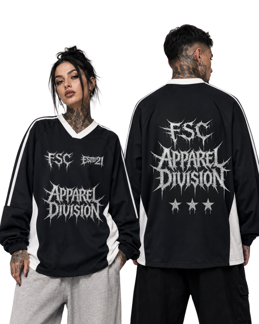 Apparel Division Contrast V Neck Long Sleeve Tee